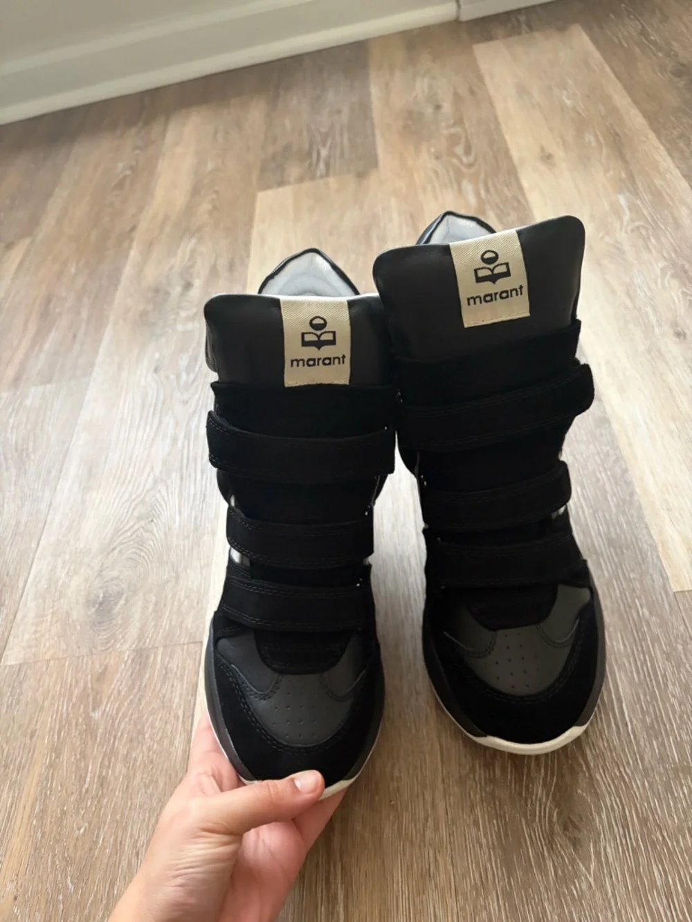 Isabel Marant Black and White Platform Wedge Sneakers - Picture 2 of 7